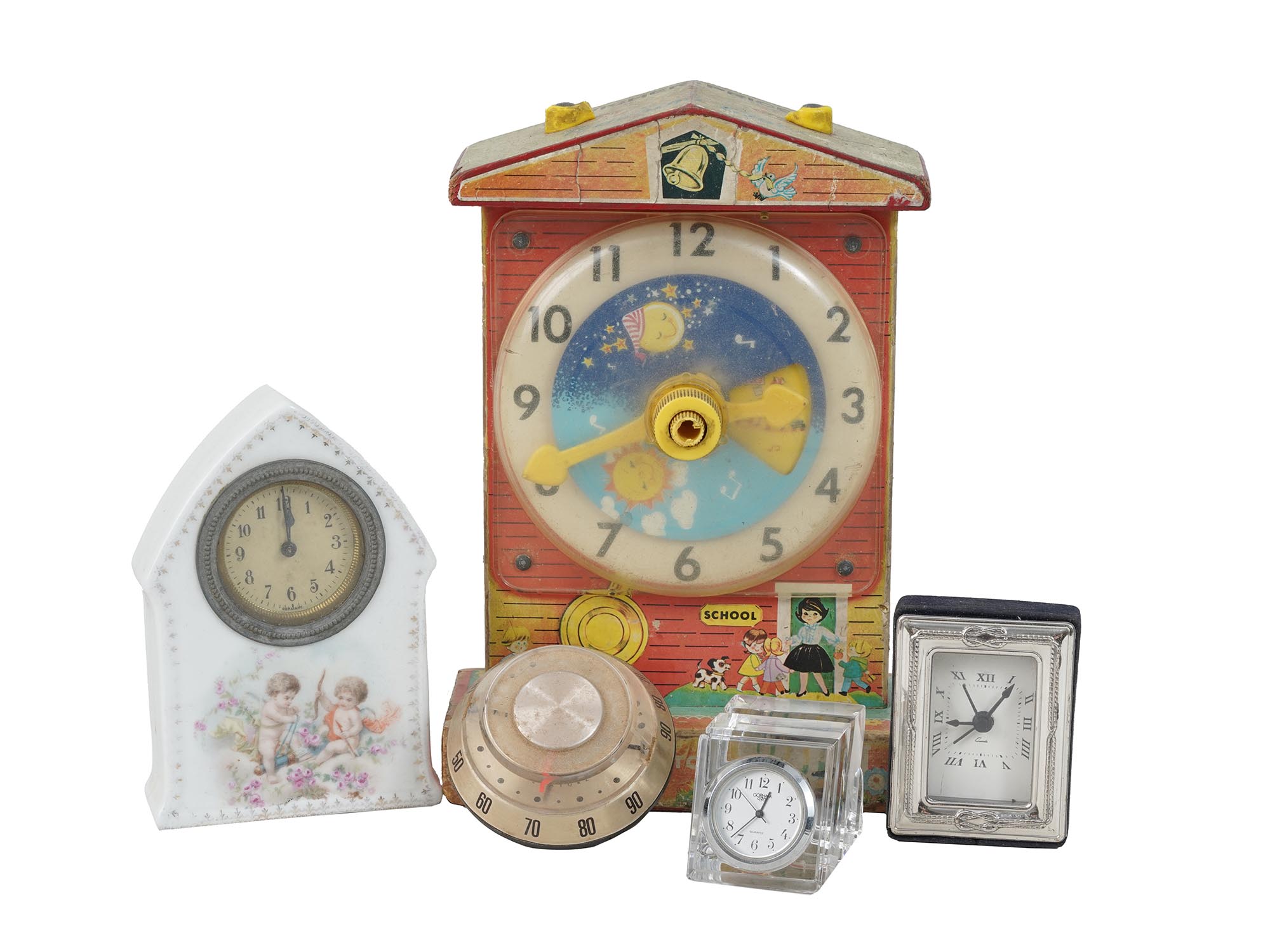 COLLECTION OF FIVE VINTAGE ALARM TABLE CLOCKS PIC-0